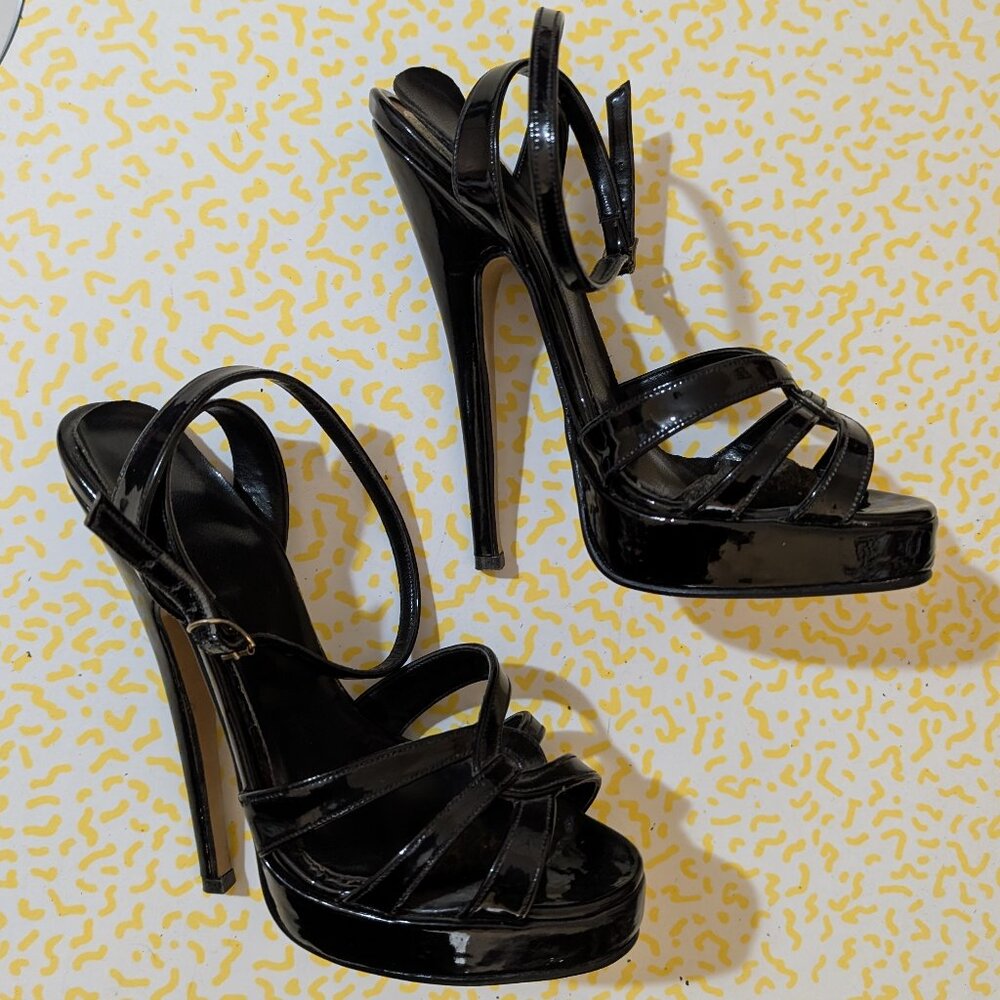 Vintage LSB Black Patent Platform Knoted Sandals UK 5